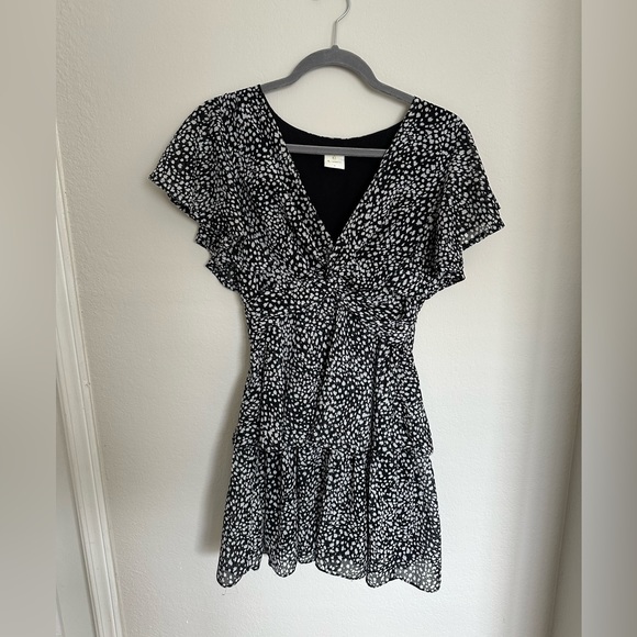 By Together Black Patterned Ruffled Dress - Picture 1 of 4